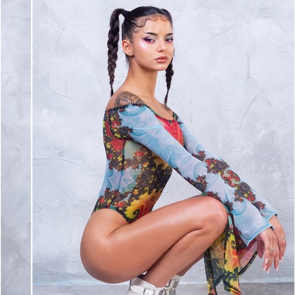 Burning Man/Festival Bandika “Espira Bell Sleeve Mesh Bodysuit” - Picture 6 of 6